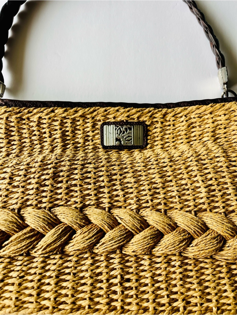 Brighton Straw Woven Shoulder Bag Brown Leather Braided Handle Beach Tote Purse - Picture 16 of 16